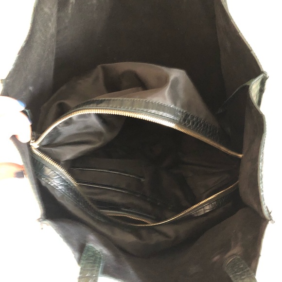 🌻3/25$ Zara large faux croc-embossed tote bag dark green - Picture 10 of 14